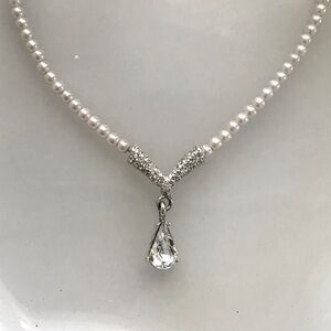 NAPIER faux pearl crystal rhinestone tear drop necklace